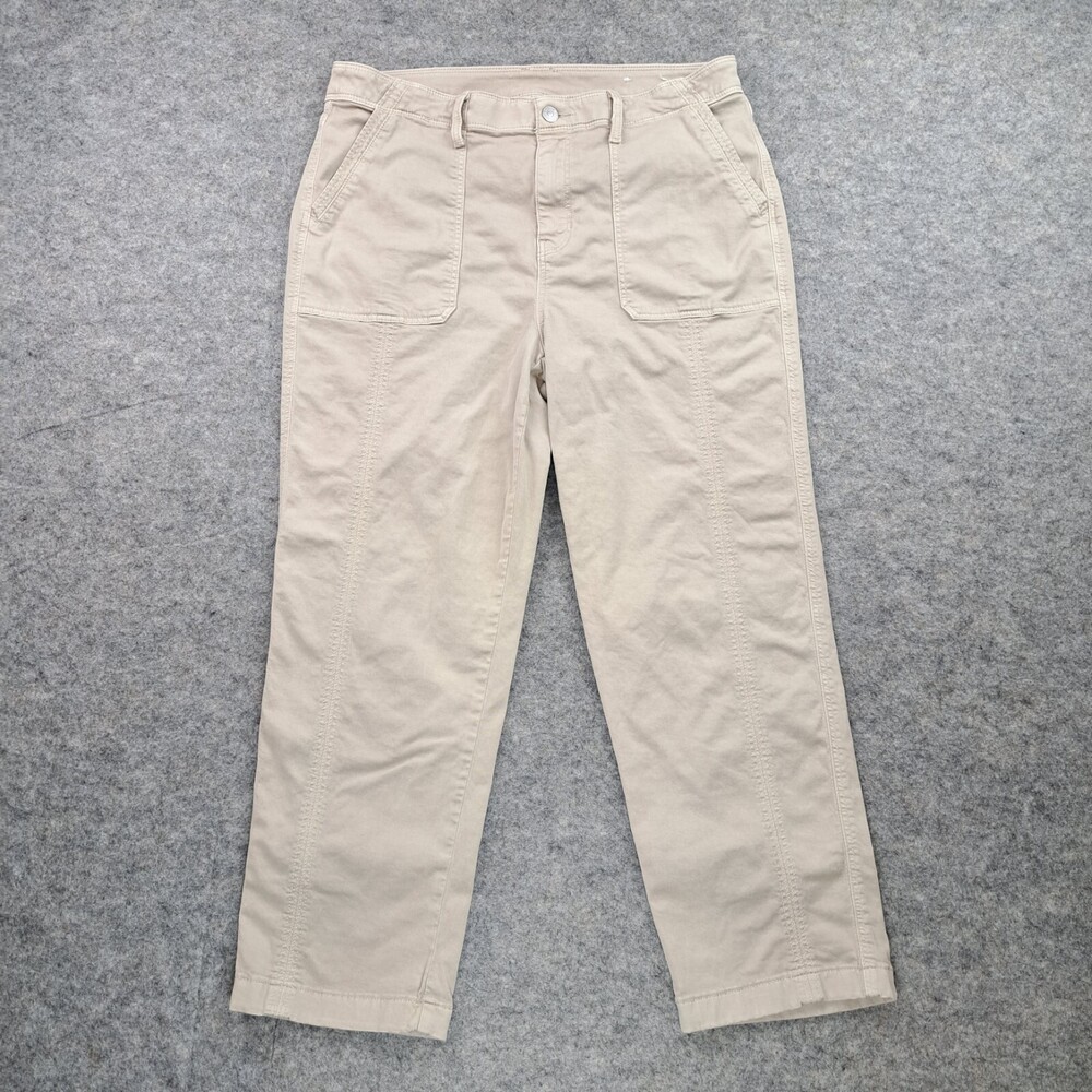 Chicos Pants 1.5 Womens Medium 10 Beige Straight Cropped Utility Commuter Cotton
